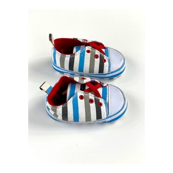 Quicksilver Infant Soft Sole Sneakers Shoes Sz 6-12M Stripes Blue White Grey - Picture 3 of 9